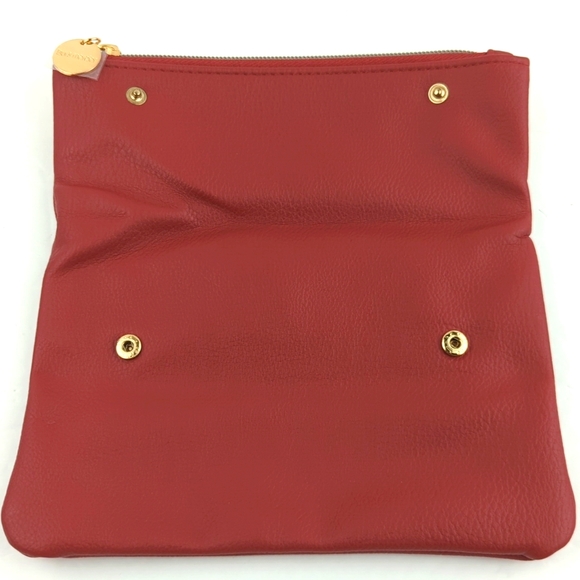 Laura Mercier Foldover Rustic Red Faux Pebble Leather Cosmetics Bag - Picture 2 of 4